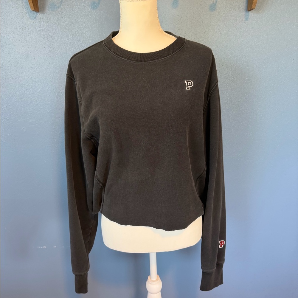 Victoria's Secret Black Cropped Crewneck Sweatshirt with 'P' Embroidery